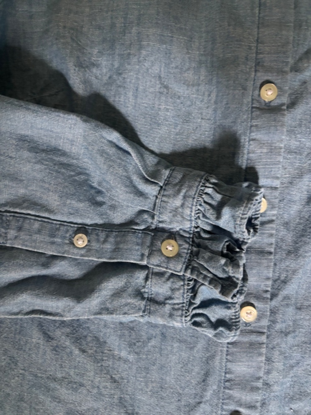 J.Crew Denim Shirt with ruffle neck and sleeves Size L Retail $110 - Picture 7 of 7
